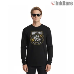 Wu Tang Forever Fist Logo Badge Shirt on black long sleeve shirt for men graphic tee