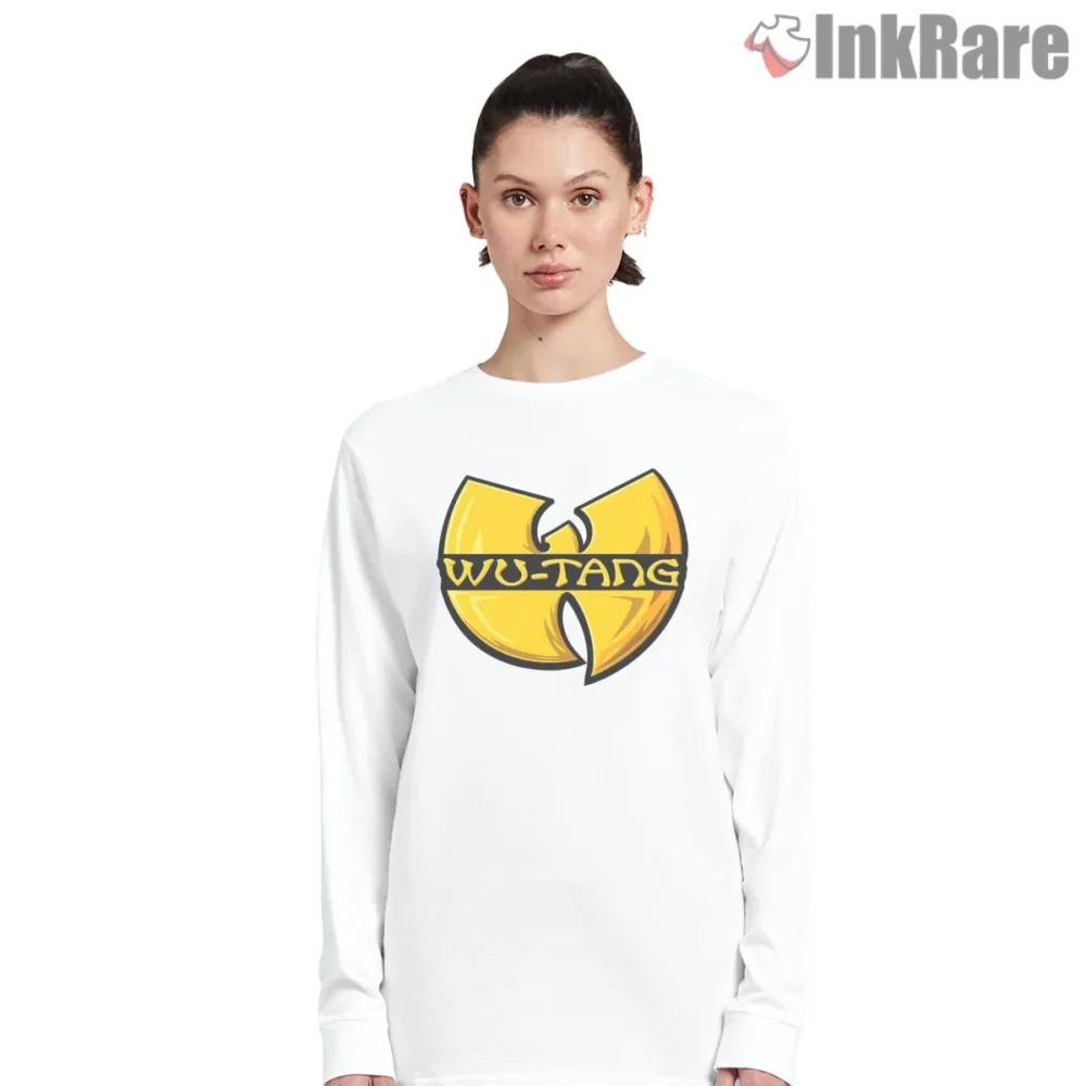 Wu Tang Golden Legacy Gloss Logo Shirt on white long sleeve shirt for women graphic tee
