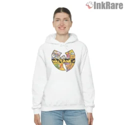 Wu Tang Graffiti Comic Collage Shirt on white hoodie for women graphic tee