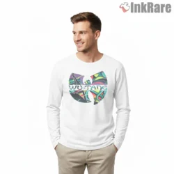 Wu Tang Graffiti Wall Color Splash Shirt on white long sleeve shirt for men graphic tee