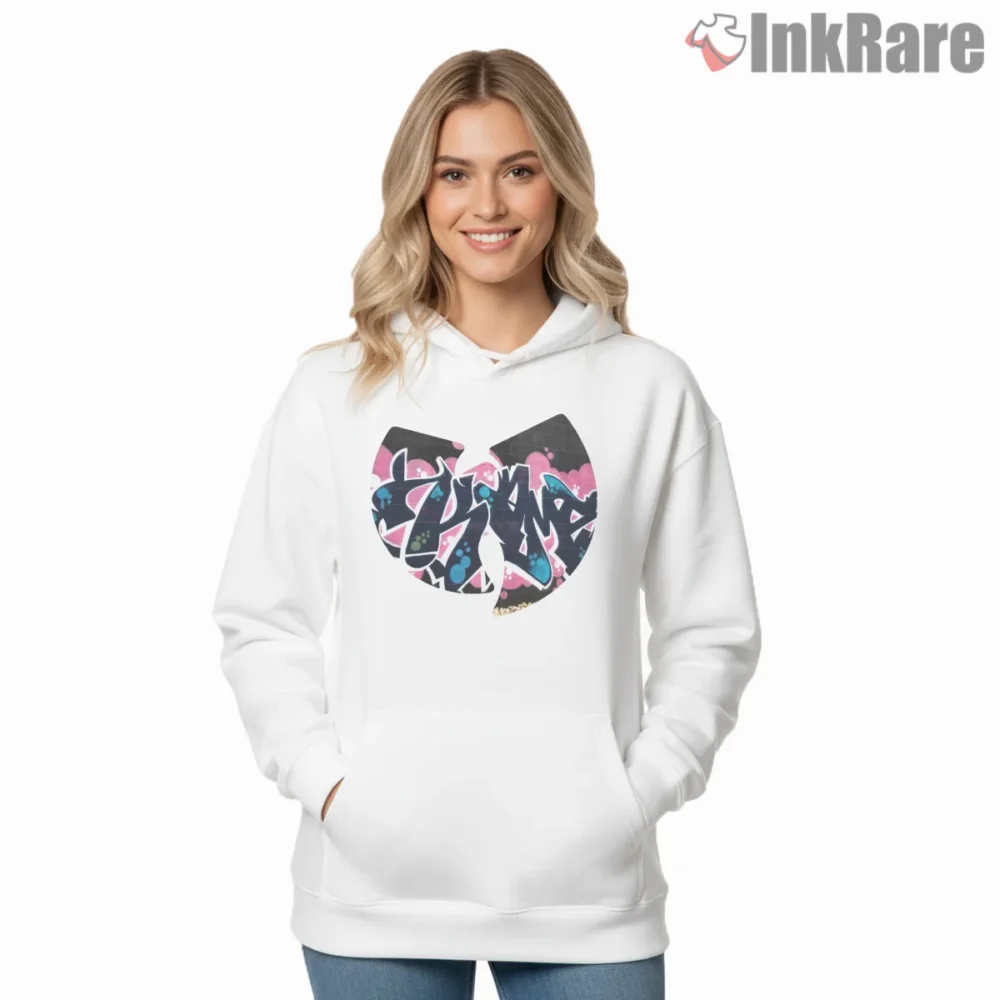 Wu Tang Graffiti Wildstyle Logo Shirt on white hoodie for women graphic tee