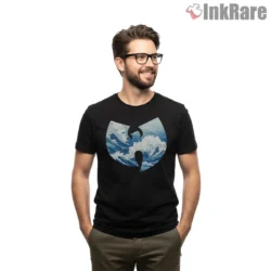 Wu Tang Great Wave Kanagawa Japanese Art Logo Shirt on black short sleeve shirt for men graphic tee