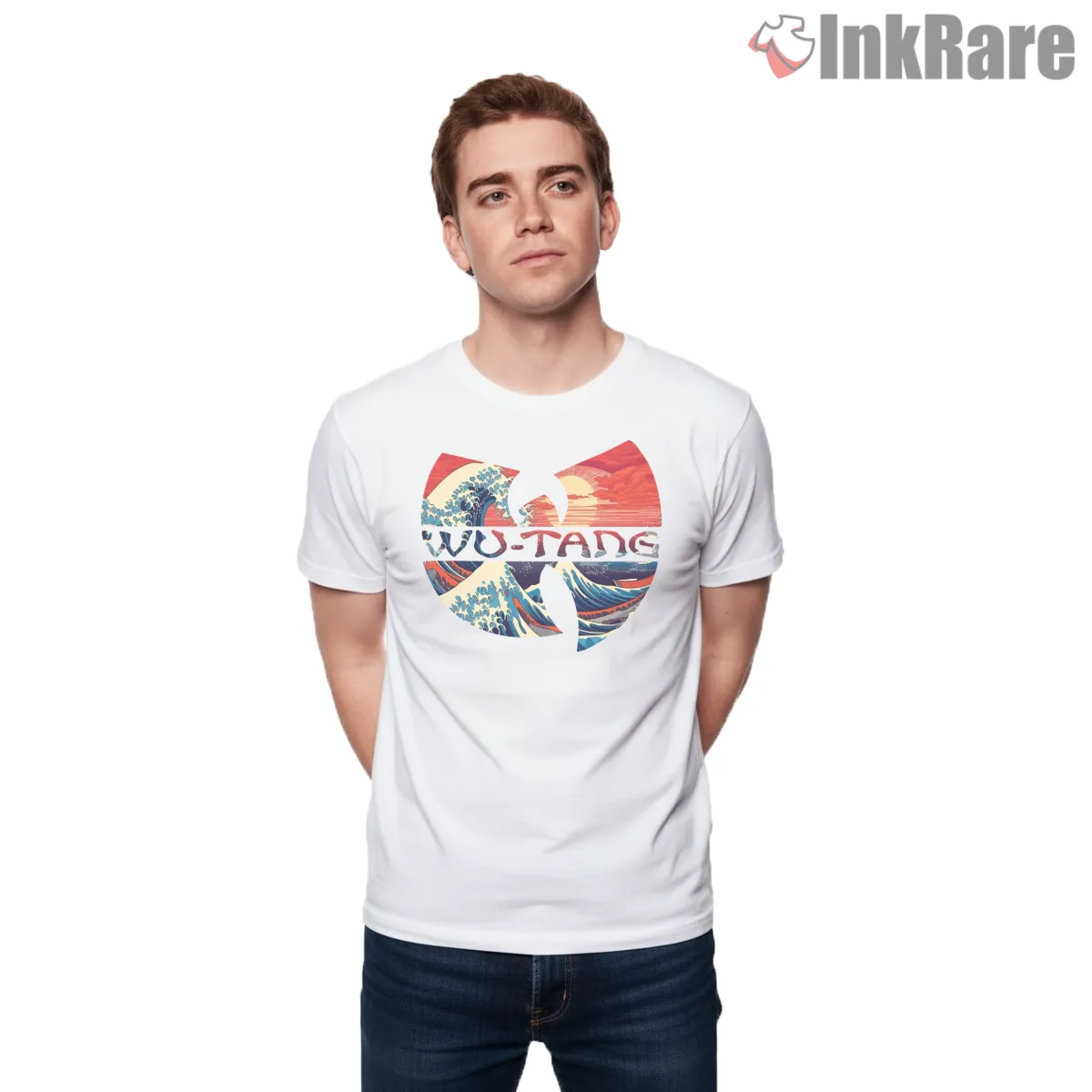Wu Tang Great Wave Ocean Sunrise Short Sleeve White Wu Tang Great Wave Ocean Sunrise Shirt on white short sleeve shirt for men graphic tee