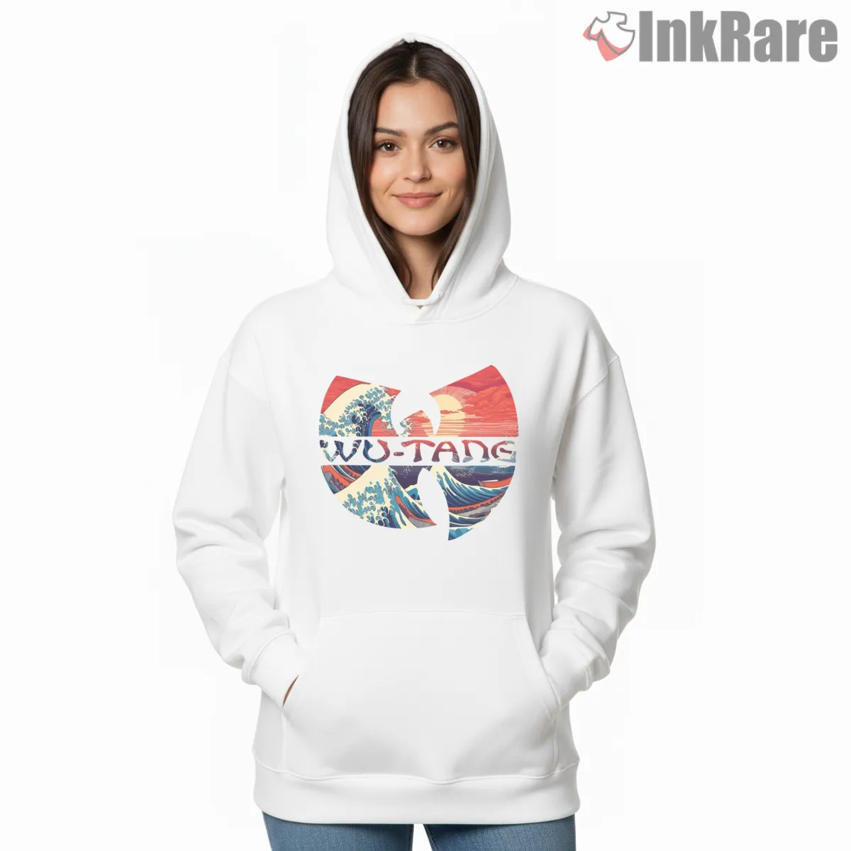 Wu Tang Great Wave Ocean Sunrise Hoodie White Wu Tang Great Wave Ocean Sunrise Shirt on white hoodie for women graphic tee