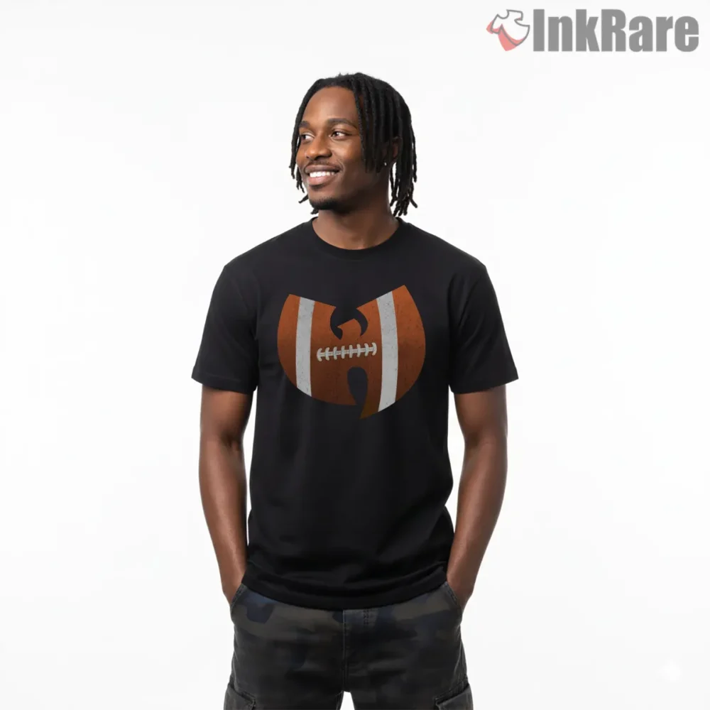 Wu Tang Gridiron Football Texture Shirt on black short sleeve shirt for men graphic tee