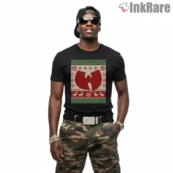 Wu Tang Holiday Knit Pattern Ugly Christmas Shirt on black short sleeve shirt for men graphic tee