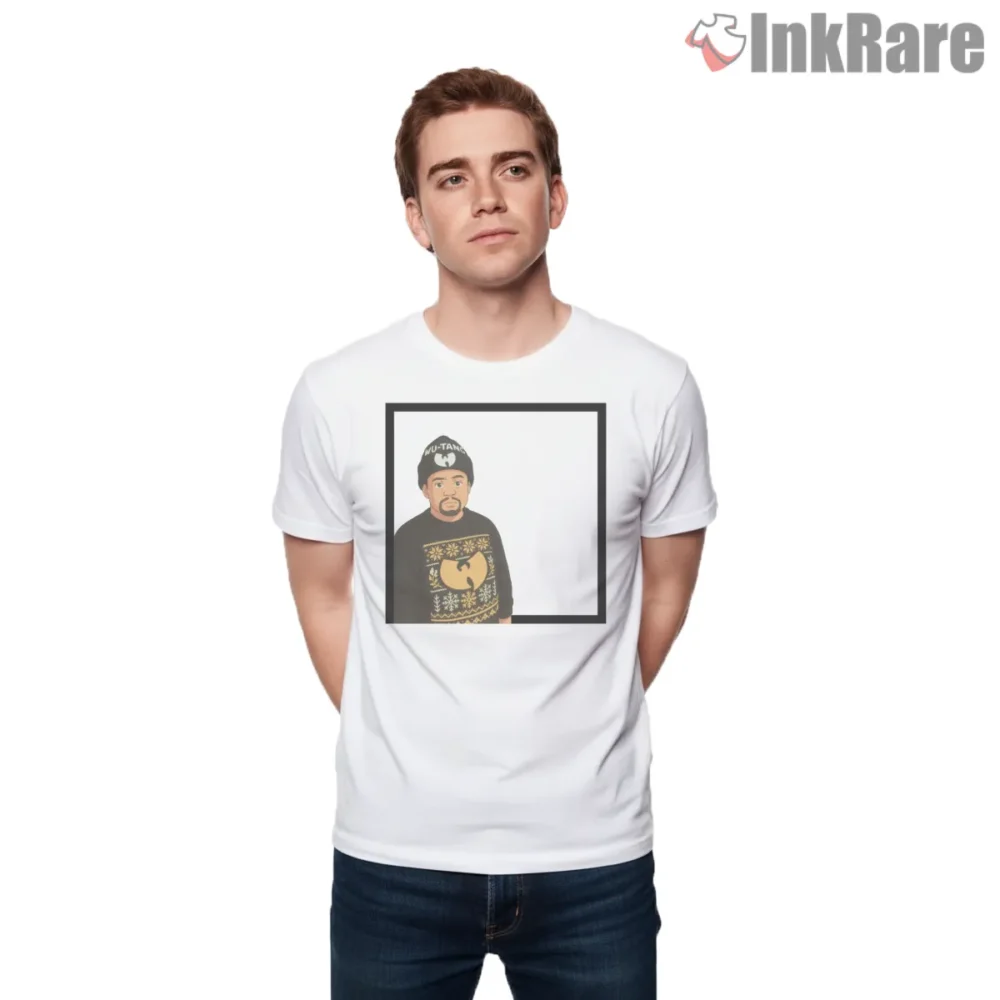 Wu Tang Holiday Sweater Portrait Shirt on white short sleeve shirt for men graphic tee