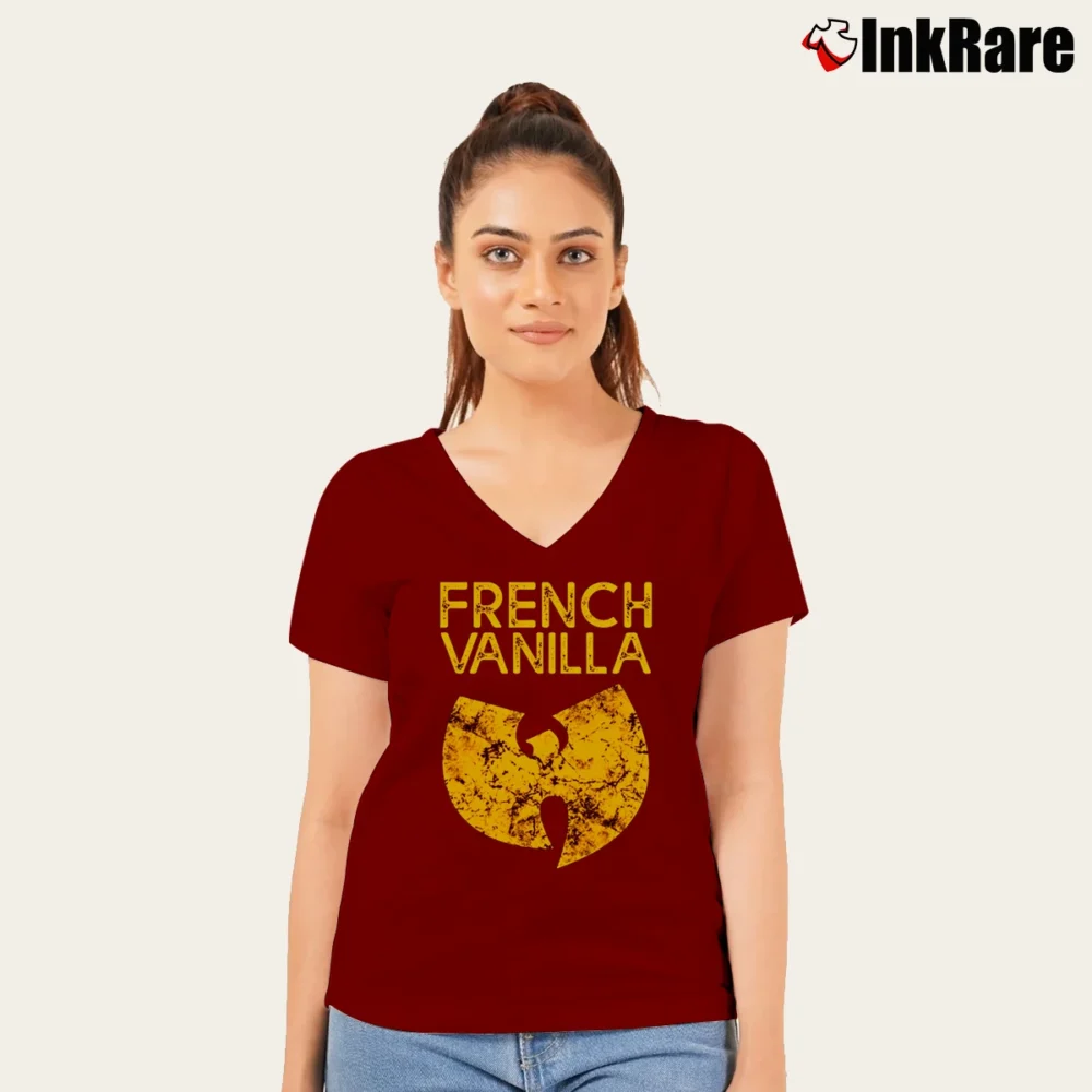Women’s Wu Tang Ice Cream Song Lyrics V-Neck Tee in maroon | Chic Neckline, Soft Texture