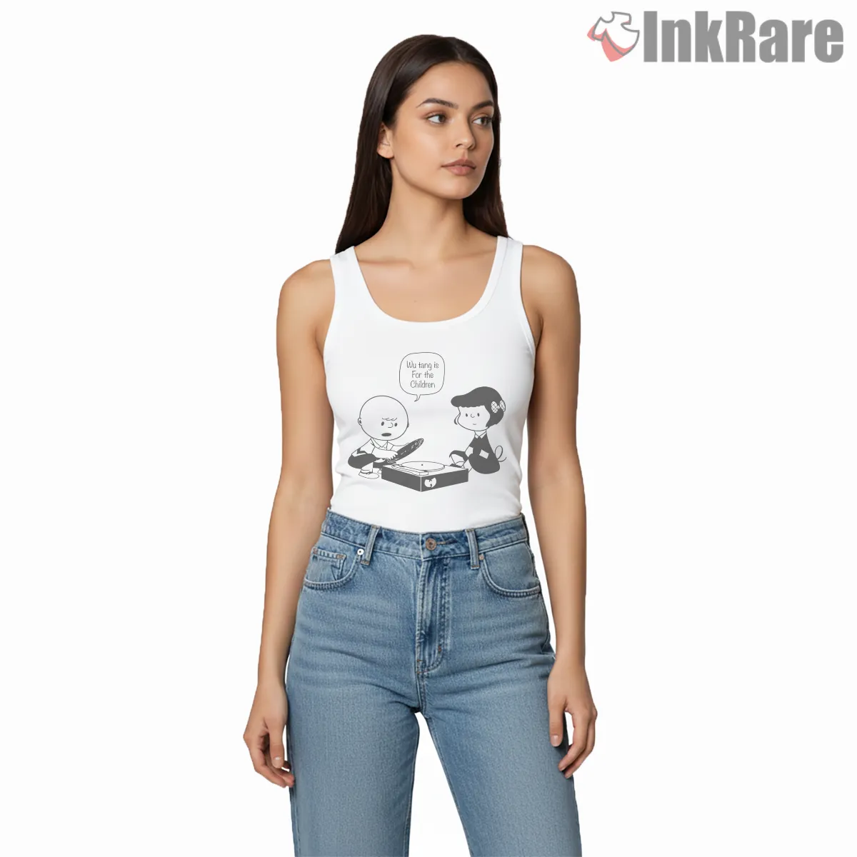 Wu Tang Is For The Children Drum Cartoon Tank Top White Wu Tang Is For The Children Drum Cartoon Shirt on white tank top for women graphic tee