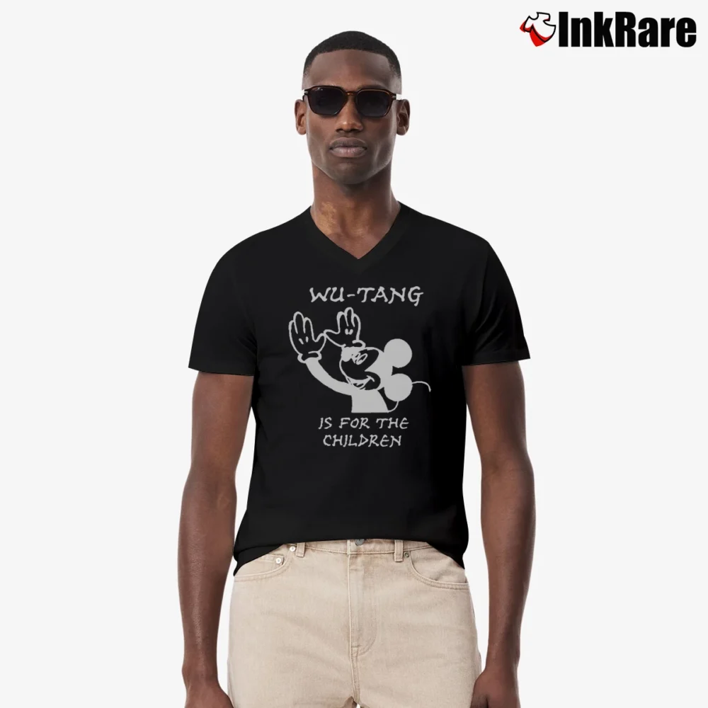 Men’s Wu Tang Is For The Children Mickey Mouse V-Neck Tee in black | Sharp, Breathable, Everyday Staple