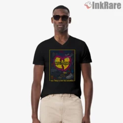 Wu Tang Is For The Children Retro Boombox Poster Shirt on black v-neck shirt for men graphic tee