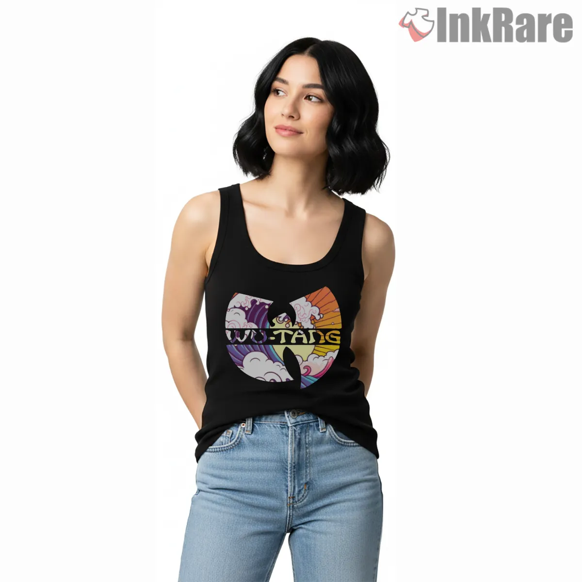 Wu Tang Japanese Wave And Clouds Logo Tank Top Black Wu Tang Japanese Wave And Clouds Logo Shirt on black tank top for women graphic tee