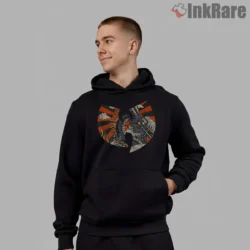 Wu Tang Kaiju Dragon Great Wave Logo Shirt on black hoodie for men graphic tee