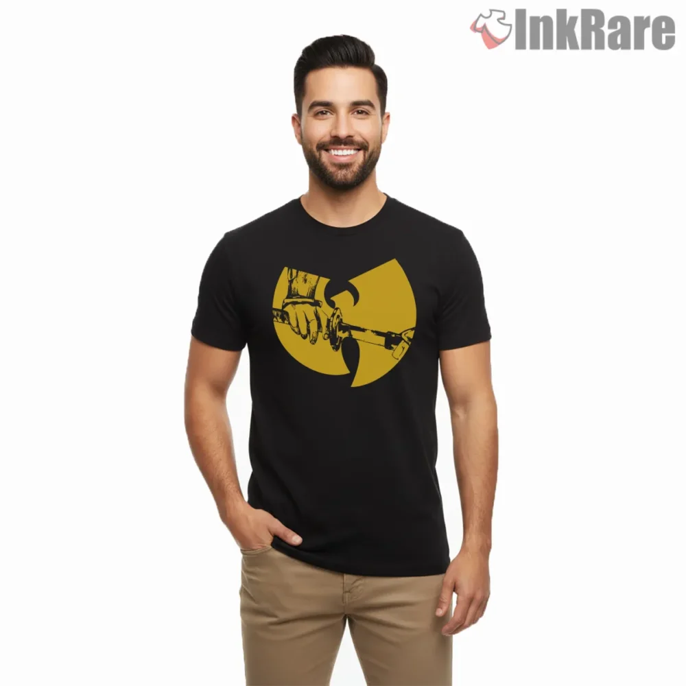 Wu Tang Katana Blade Silhouette Shirt on black short sleeve shirt for men graphic tee