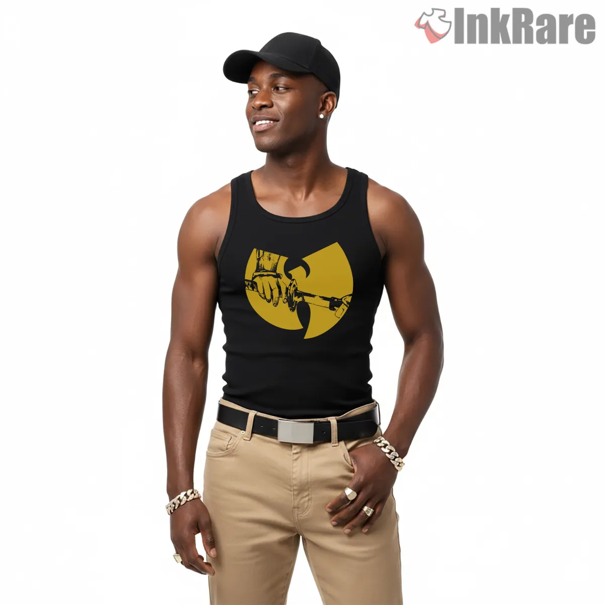 Wu Tang Katana Blade Silhouette Tank Top Black Wu Tang Katana Blade Silhouette Shirt on black tank top for men graphic tee