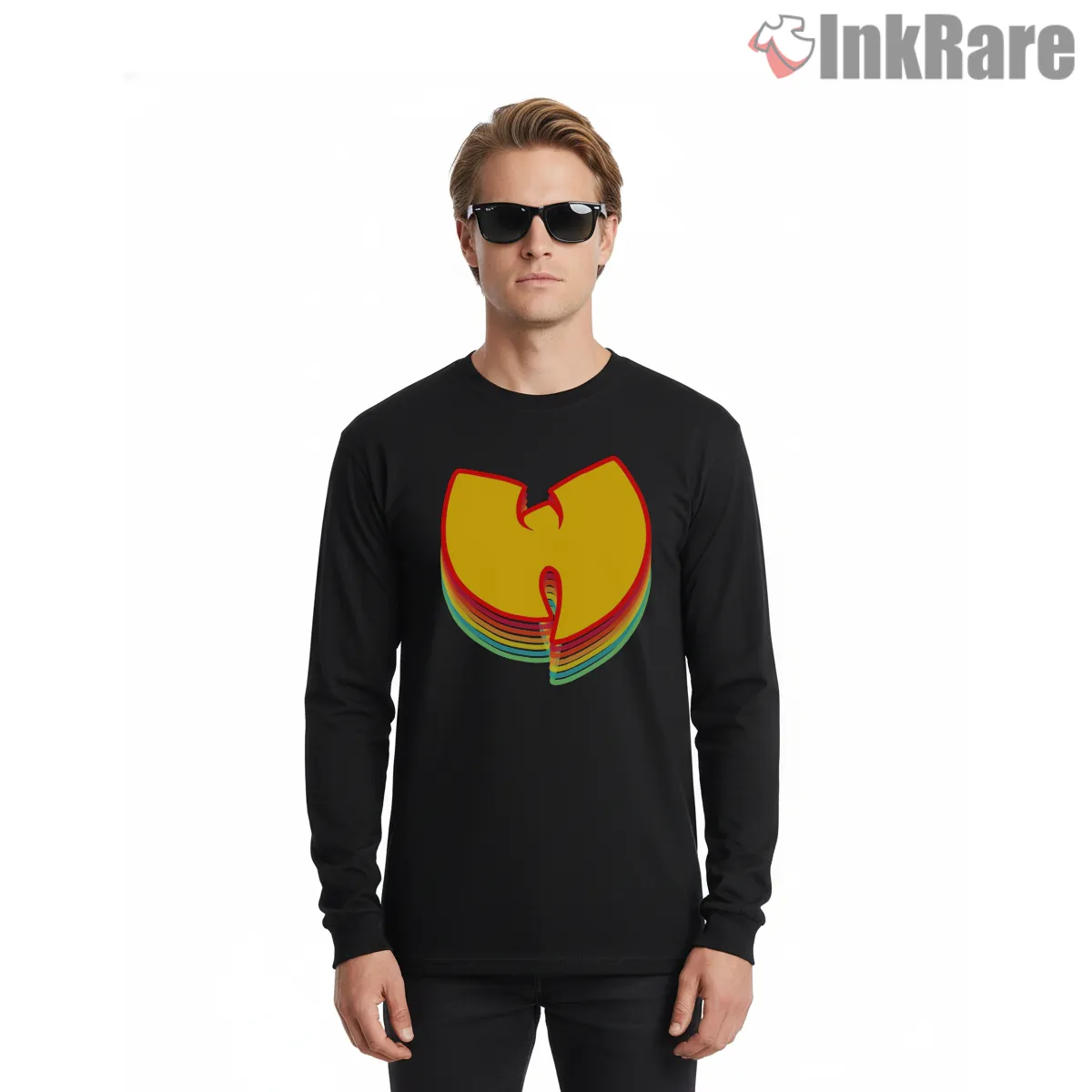 Wu Tang Layered Rainbow Logo Long Sleeve Black Wu Tang Layered Rainbow Logo Shirt on black long sleeve shirt for men graphic tee