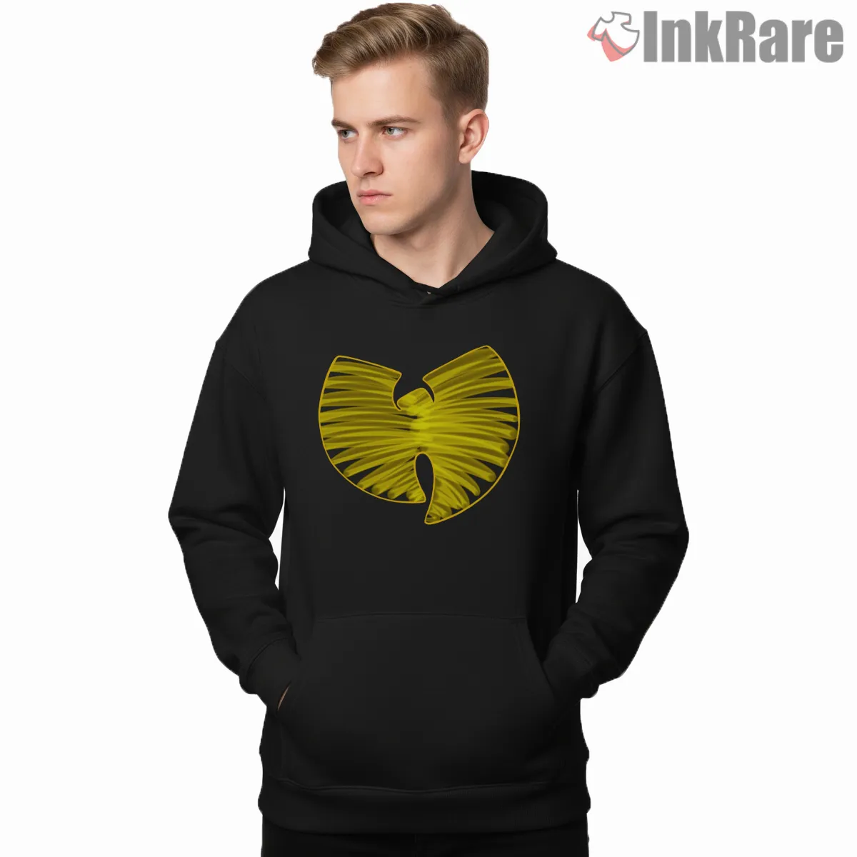 Wu Tang Leaf Texture Classic Logo Shirt on black hoodie for men graphic tee