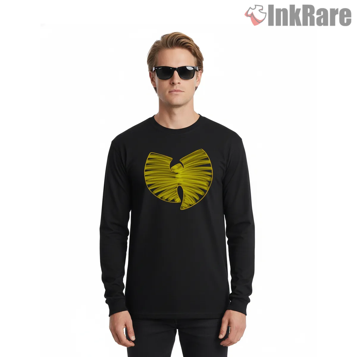 Wu Tang Leaf Texture Classic Logo Long Sleeve Black Wu Tang Leaf Texture Classic Logo Shirt on black long sleeve shirt for men graphic tee