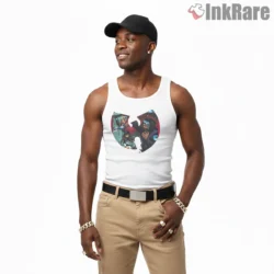 Wu Tang Liquid Swords Comic Scene Emblem Shirt on white tank top for men graphic tee