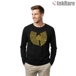 Wu Tang Member Word Cloud Retro Shirt on black long sleeve shirt for men graphic tee