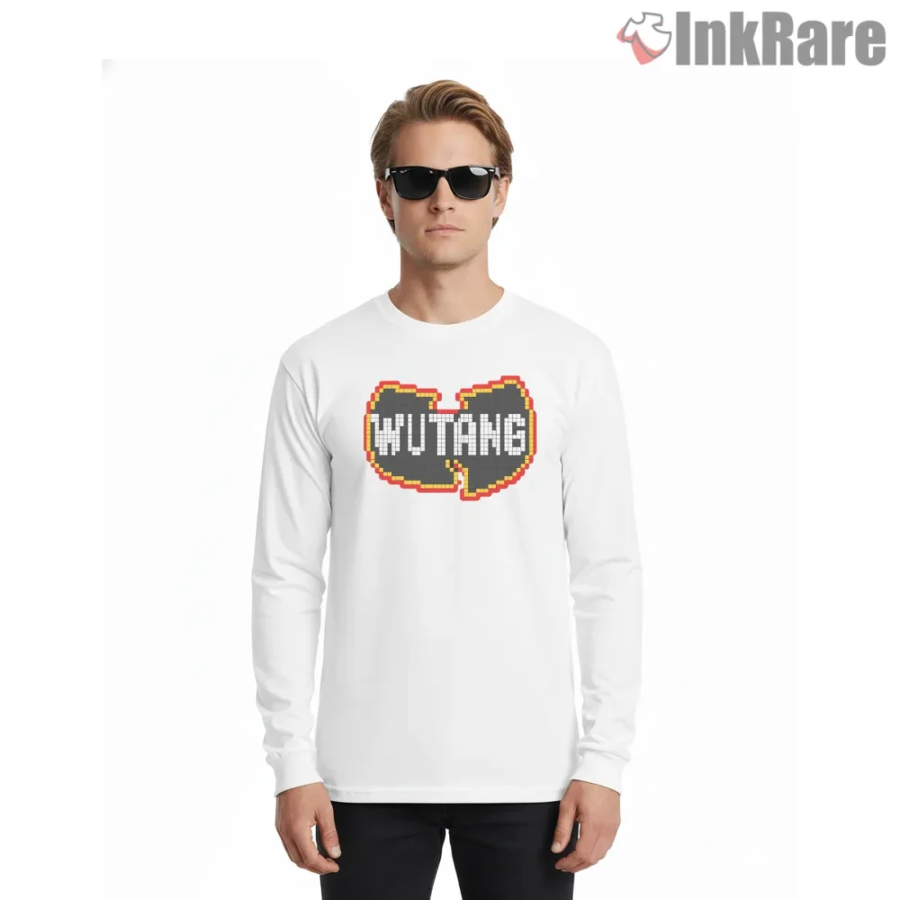 Wu Tang Pixel Heart 8 Bit Logo Shirt on white long sleeve shirt for men graphic tee