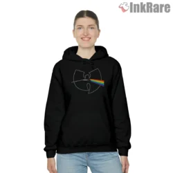 Wu Tang Prism Rainbow Beam Minimal Shirt on black hoodie for women graphic tee