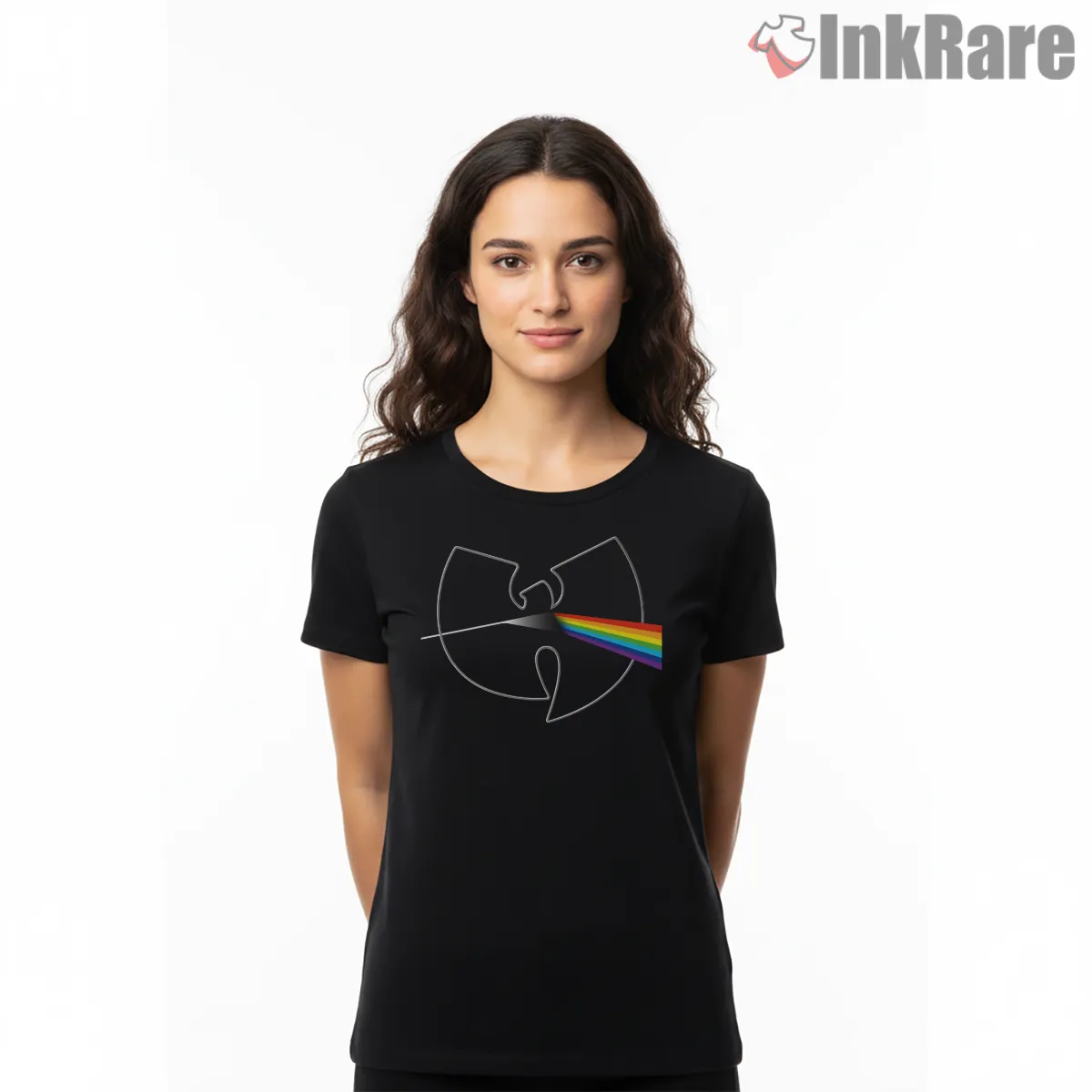 Wu Tang Prism Rainbow Beam Minimal Short Sleeve Black Wu Tang Prism Rainbow Beam Minimal Shirt on black short sleeve shirt for women graphic tee