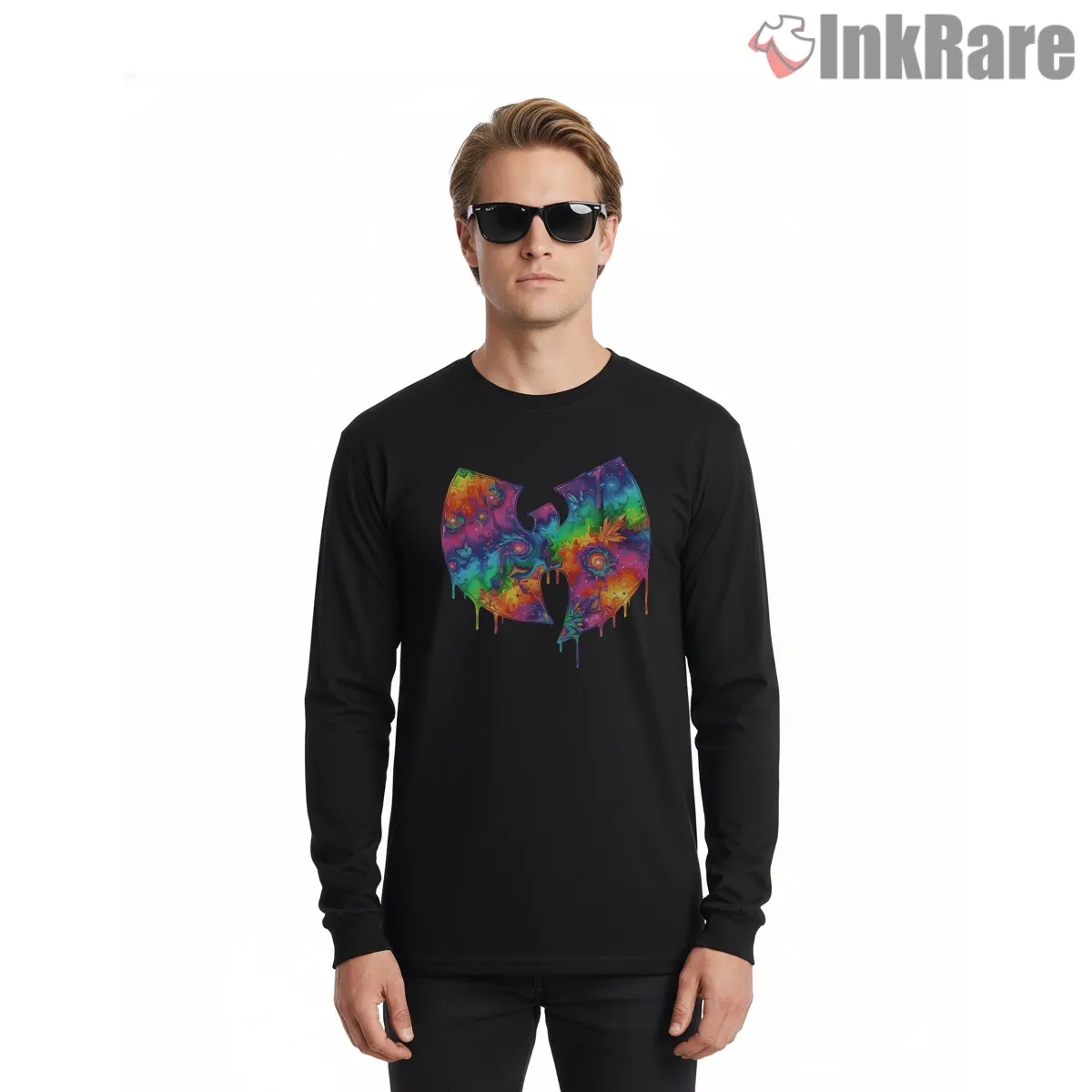 Wu Tang Psychedelic Galaxy Drip Logo Long Sleeve Black Wu Tang Psychedelic Galaxy Drip Logo Shirt on black long sleeve shirt for men graphic tee