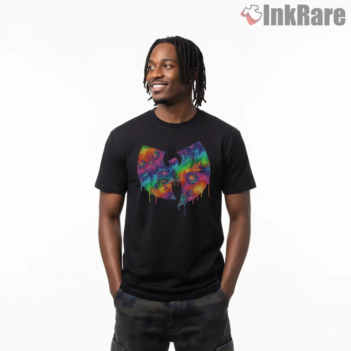 Wu Tang Psychedelic Galaxy Drip Logo Short Sleeve Black Wu Tang Psychedelic Galaxy Drip Logo Shirt on black short sleeve shirt for men graphic tee