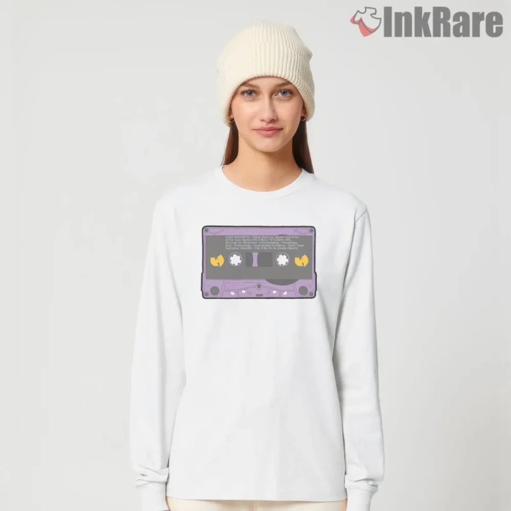 Wu Tang Purple Cassette Tracklist Retro Shirt on white long sleeve shirt for women graphic tee