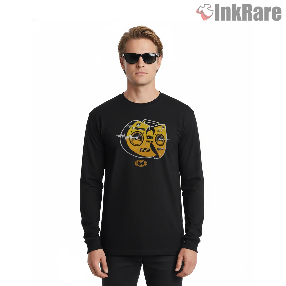 Wu Tang Retro Boombox Face Logo Long Sleeve Black Wu Tang Retro Boombox Face Logo Shirt on black long sleeve shirt for men graphic tee