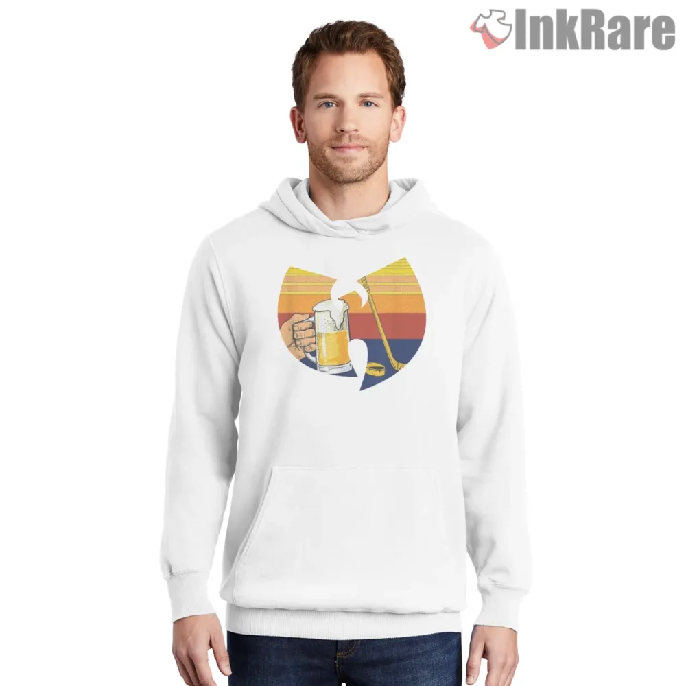 Wu Tang Retro Stripe Beer And Hockey Shirt on white hoodie for men graphic tee