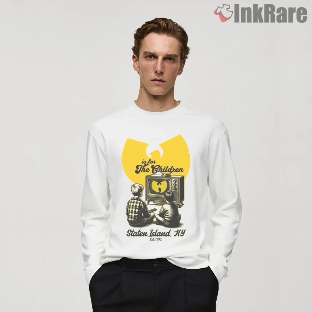 Wu Tang Retro Tv Kids Is For The Children Shirt on white long sleeve shirt for men graphic tee