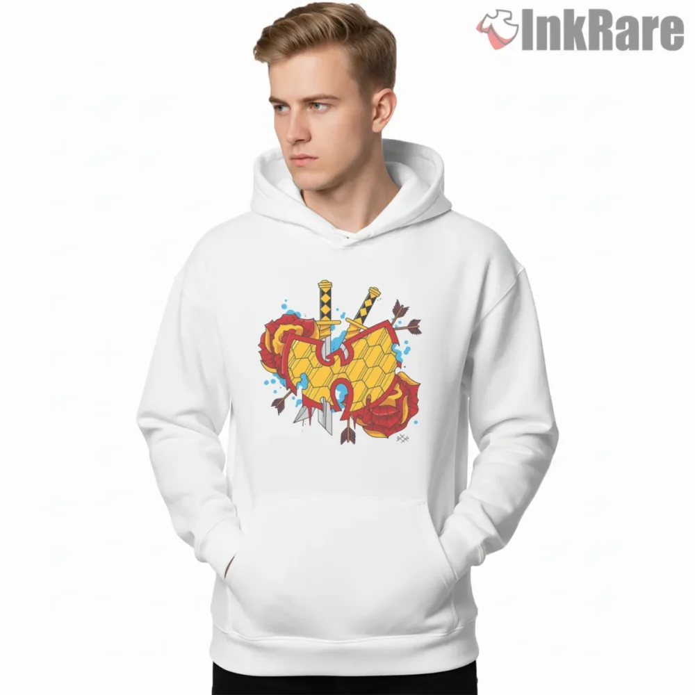 Wu Tang Roses And Swords Tattoo Style Shirt on white hoodie for men graphic tee