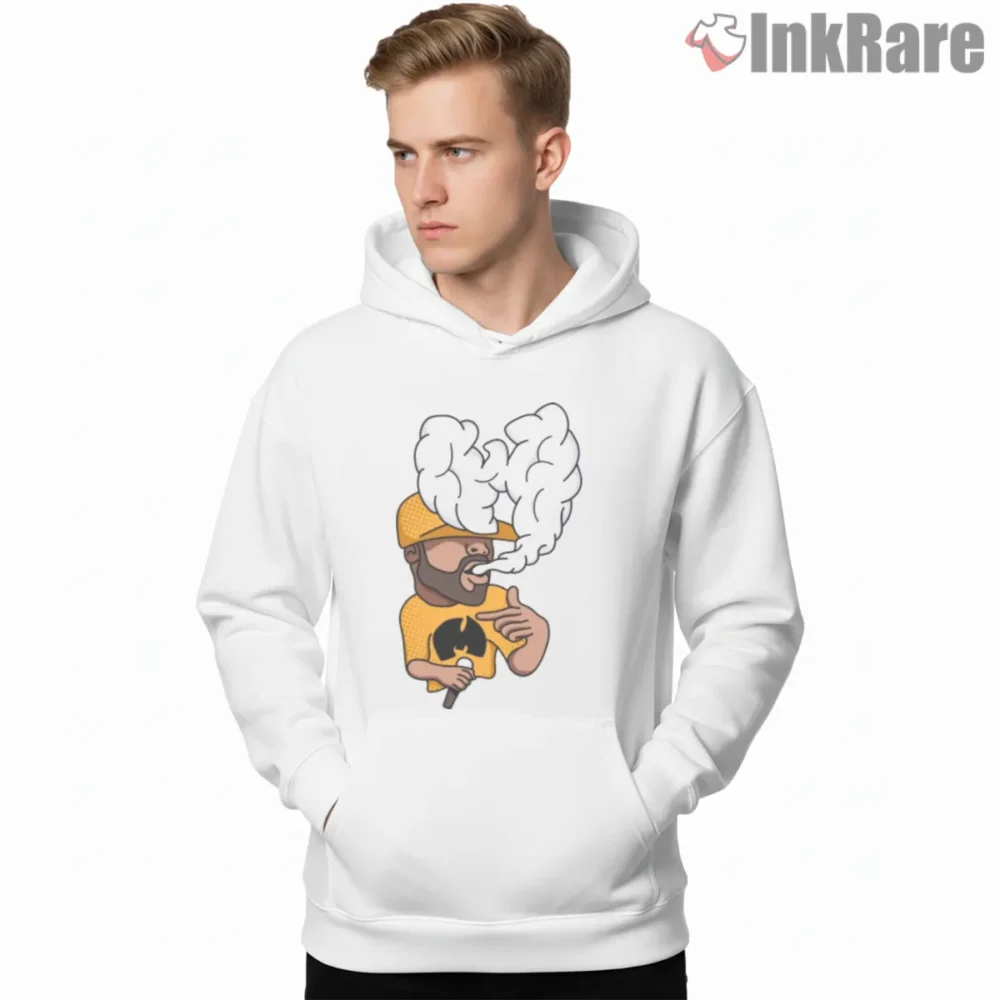 Wu Tang Smoke Cloud Cartoon Icon Shirt on white hoodie for men graphic tee