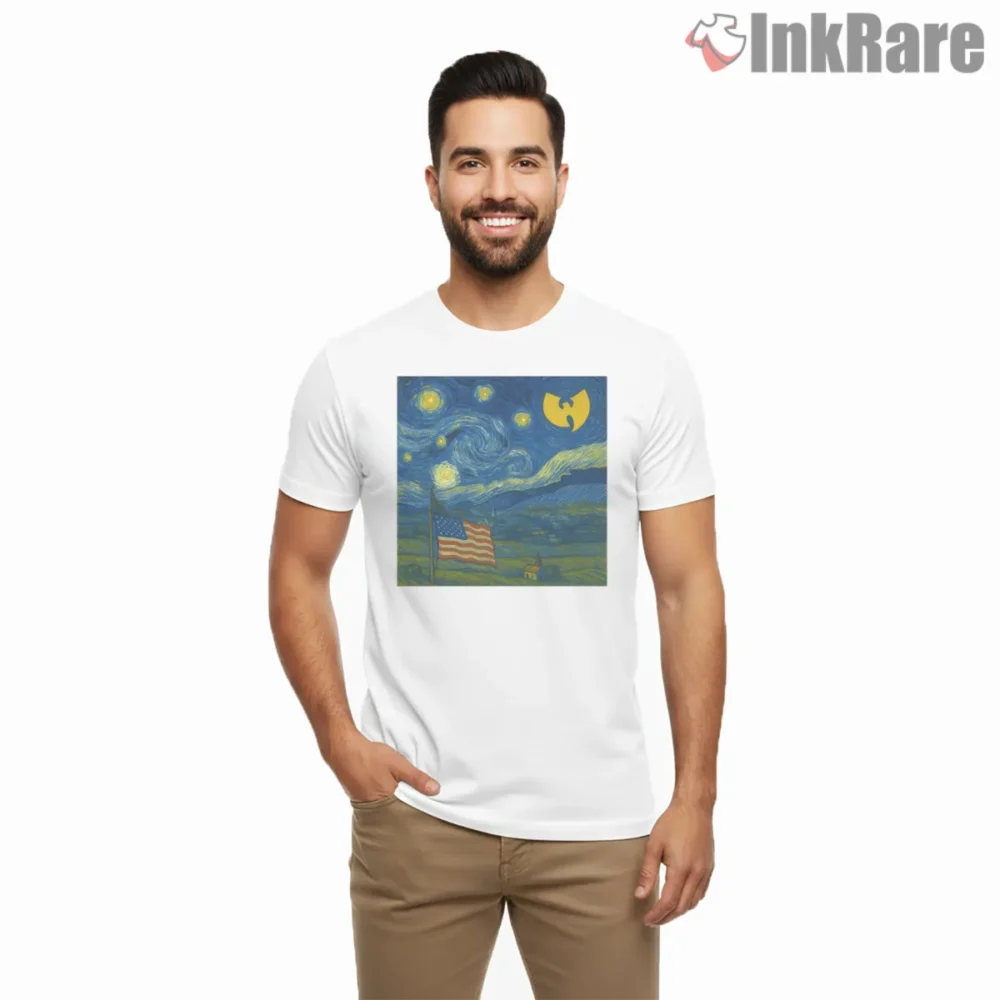 Wu Tang Starry Night Usa Art Tribute Shirt on white short sleeve shirt for men graphic tee