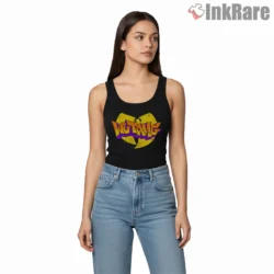 Wu Tang Street Art Wildstyle Lettering Shirt on black tank top for women graphic tee
