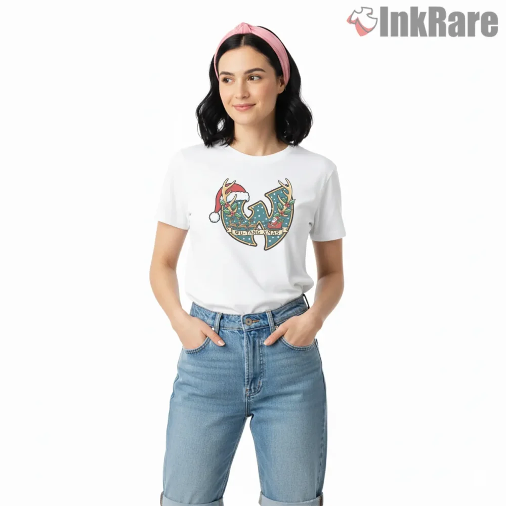 Wu Tang Xmas Antlers Holiday Crest Shirt on white short sleeve shirt for women graphic tee