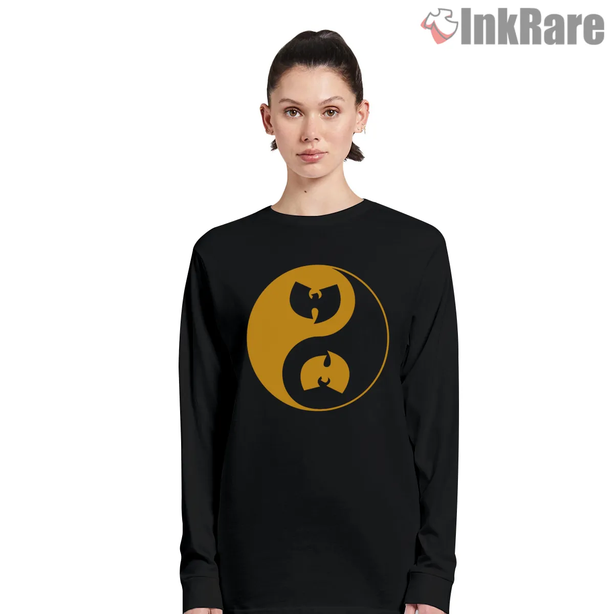 Wu Tang Yin Yang Dual Emblem Long Sleeve Black Wu Tang Yin Yang Dual Emblem Shirt on black long sleeve shirt for women graphic tee