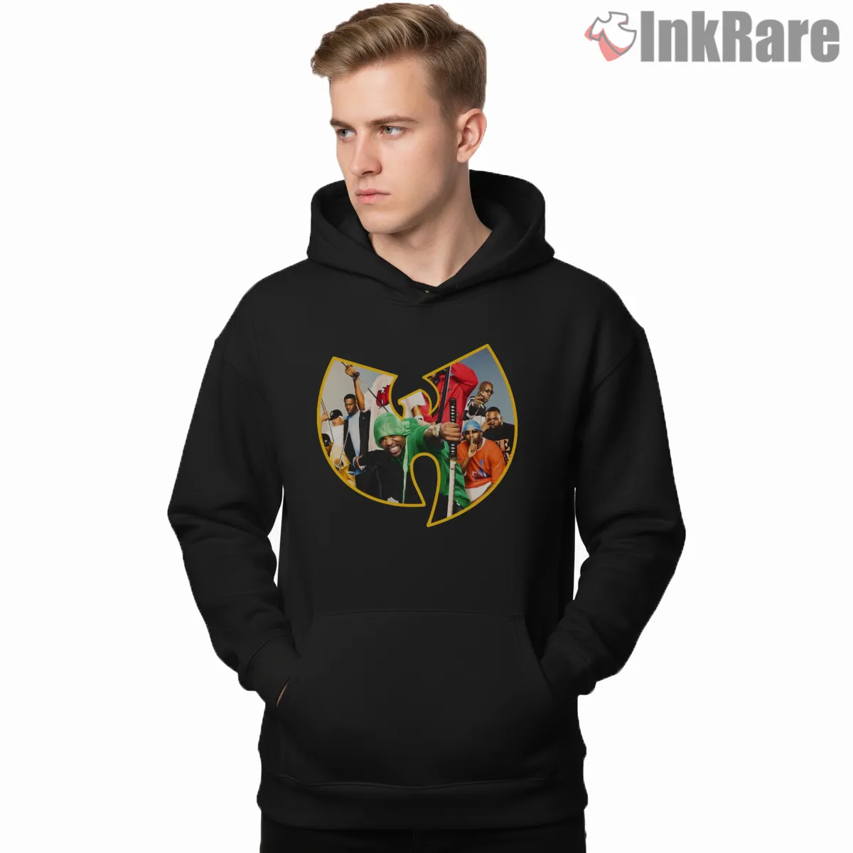 Wu Team Elite Sword Collage Shirt on black hoodie for men graphic tee