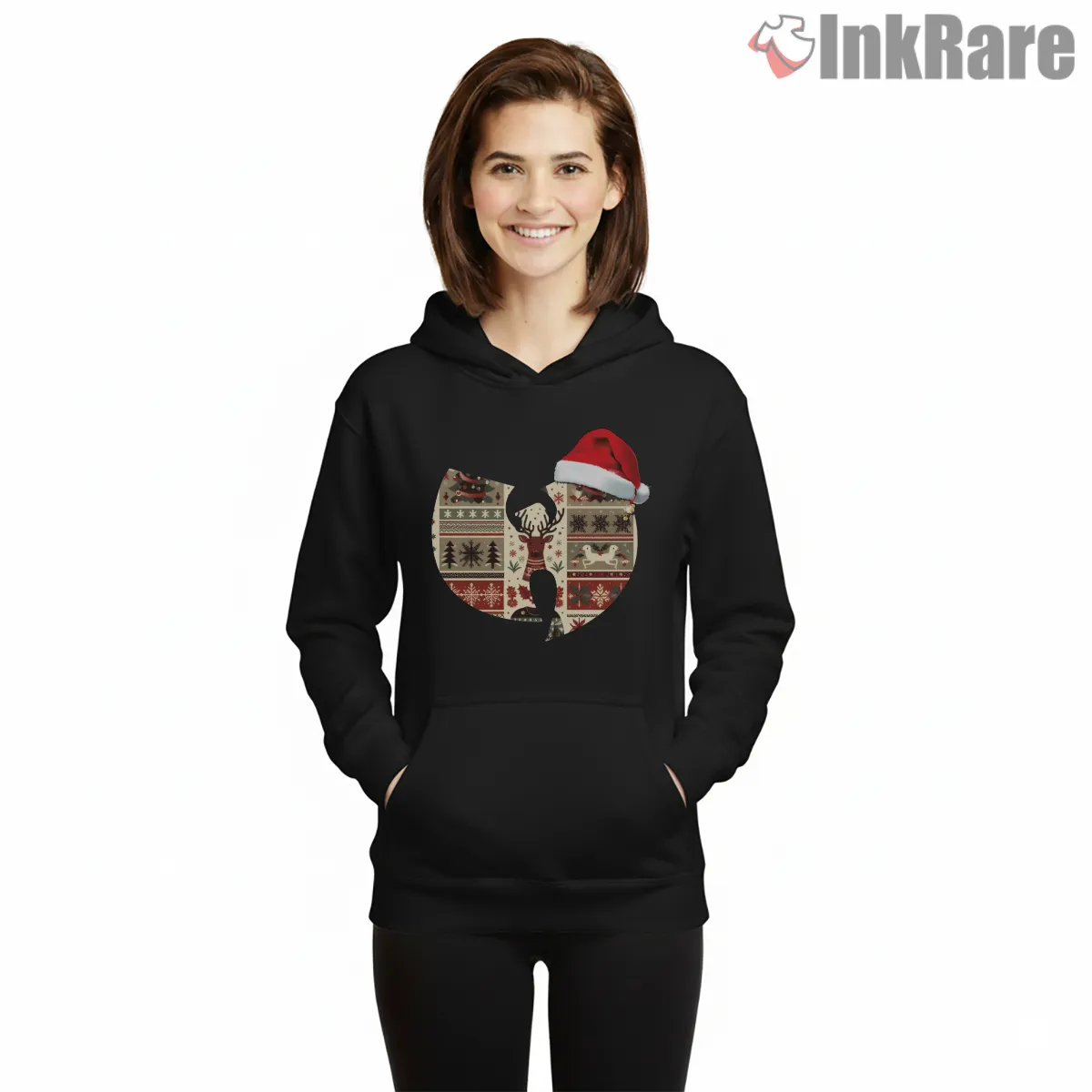 Wutang Reindeer Knit Holiday Emblem Hoodie Black Wutang Reindeer Knit Holiday Emblem Shirt on black hoodie for women graphic tee