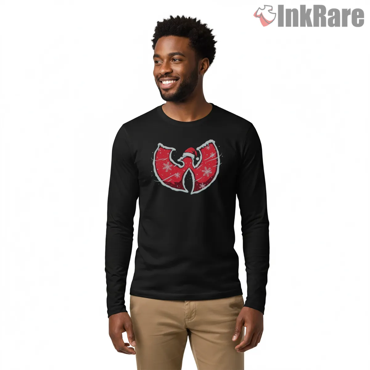 Wutang Santa Hat Snowflake Logo Shirt on black long sleeve shirt for men graphic tee