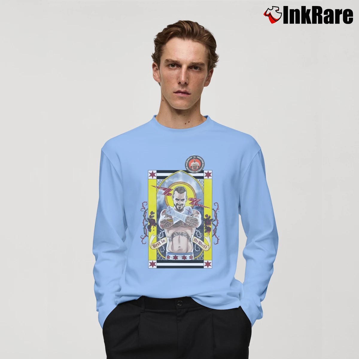 Wwe Cm Punk Men’s Long-Sleeve Tee in light blue – Versatile Layering Men’s Wwe Cm Punk Long-Sleeve Shirt in light blue | Sleek, Lightweight, Year-Round Wear