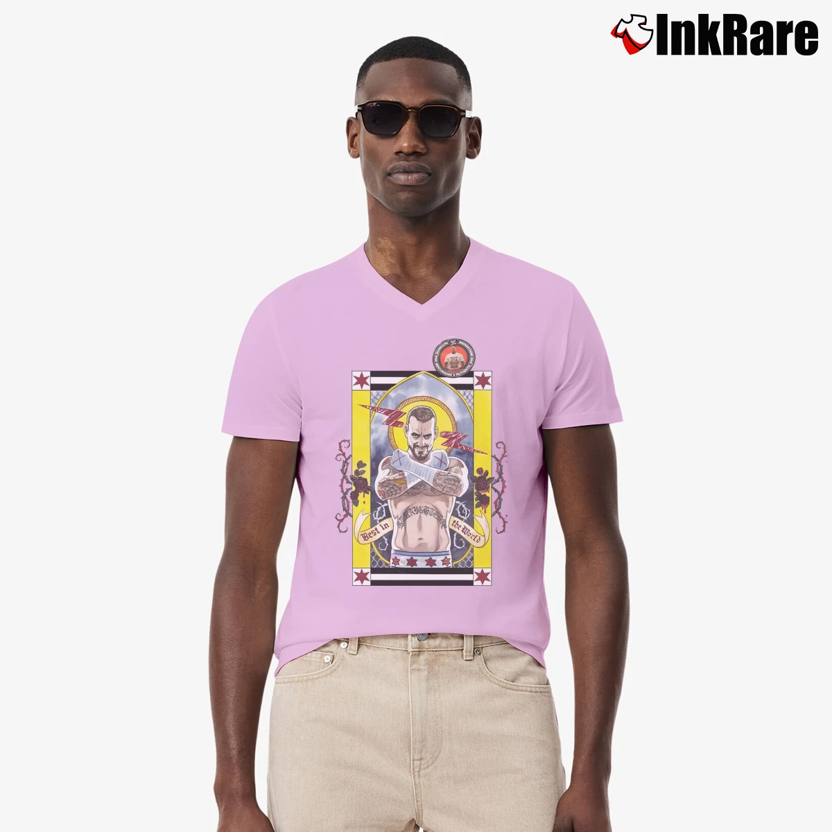 Wwe Cm Punk Men’s V-Neck Tee in light pink – Modern Essential Men’s Wwe Cm Punk V-Neck Tee in light pink | Sharp, Breathable, Everyday Staple