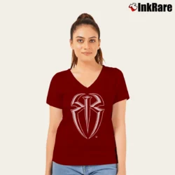 Women’s Wwe Roman Reigns Logo V-Neck Tee in maroon | Chic Neckline, Soft Texture
