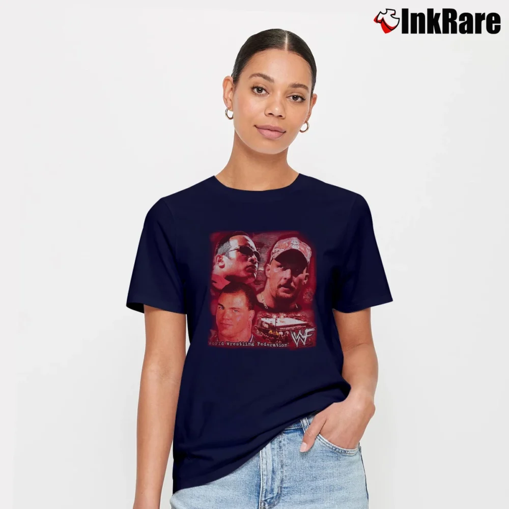 Women’s WWF Superstars Stone Cold Rock Kurt Angle Signature T-Shirt in navy | Soft, Flattering Fit