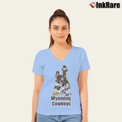 Women’s Wyoming Cowboys Mickey Mouse Christmas V-Neck Tee in light blue | Chic Neckline, Soft Texture