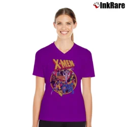 Women’s X - men Animated Series Retro 90s Marvel V-Neck Tee in purple | Chic Neckline, Soft Texture