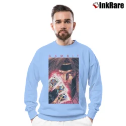 Men’s X - men Gambit Card Poster Marvel Crewneck Sweatshirt in light blue | Cozy Fabric, Clean Style