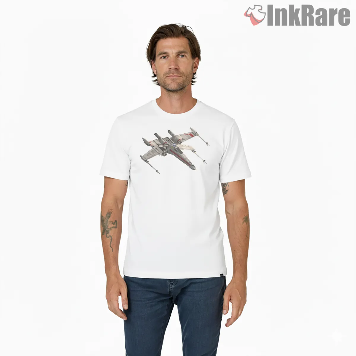 X Wing Starfighter Technical Illustration Shirt on white short sleeve shirt for men graphic tee